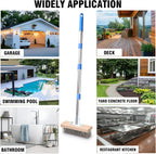 Stainless Steel Wire Scrub Brush with 63" Long Handle, 2PCS 12" Brush Heads, Heavy Duty Large Wire Brush, Stiff Metal Bristle Floor Scrubber, Patio Floor Cleaning, Wire Broom for Concrete, Deck, Moss