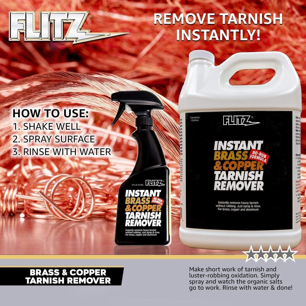 Flitz Instant Brass and Copper Tarnish Remover - 1 Gallon Bottle of USA-Made Organic Rust Remover Spray (No-Rub) - Removes Stains & Oxidation from Glass & Aluminum - Brass Cleaners That Work (1 Pack)