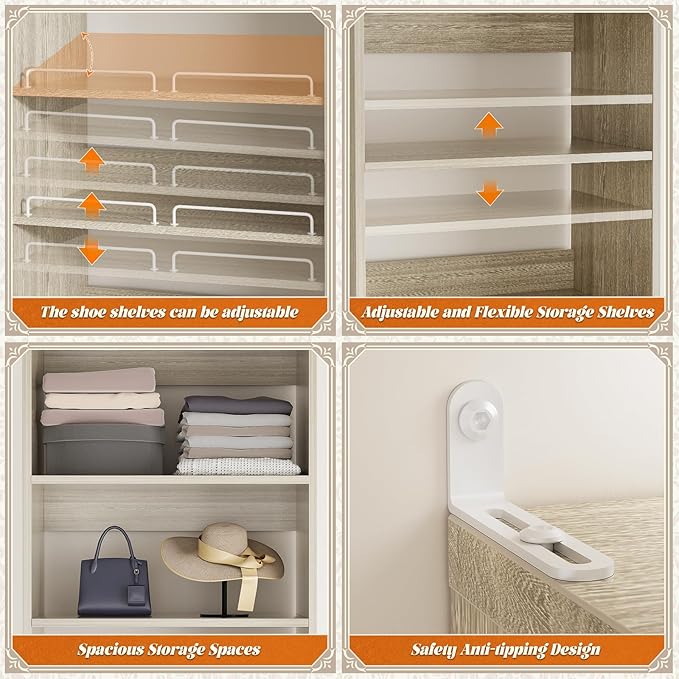 Unikito 25” Closet Organizer Systems, Freestanding Shoe Storage Shelves, Standalone Wood Shoe Racks, Heavy Duty Walk in Closet Tower for Bedroom, Entryway and Mudroom, 25" W x 16" D x 80" H, White Oak