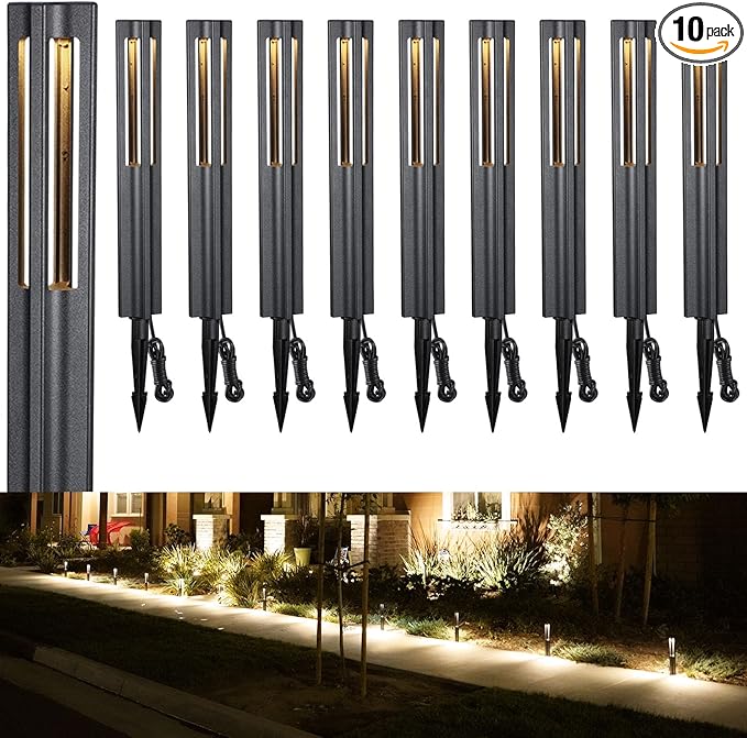 LEONLITE 10-Pack Low Voltage Landscape Pathway Lights, LED Bollard Path Lights, 3W Outdoor Landscape Lighting for Driveway, Garden, Aluminum, 12-15V AC/DC, IP65 Waterproof, 3000K Warm White, Black