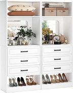 Unikito 50” Freestanding Closet System with 6 Drawers, 4FT Closet Organizer Wardrobe with Storage Shelves and Mirror, Sturdy Wood Walk-in Closet Systems for Bedroom, Max Load 1000 LBS, White