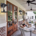 Outdoor Wall Light Fixtures, 16 Inch Waterproof Square Lanterns, 2-Light Exterior Porch Sconces Lighting with Seeded Glass Shade, Modern Black Lamps for Patio Front Door Entryway