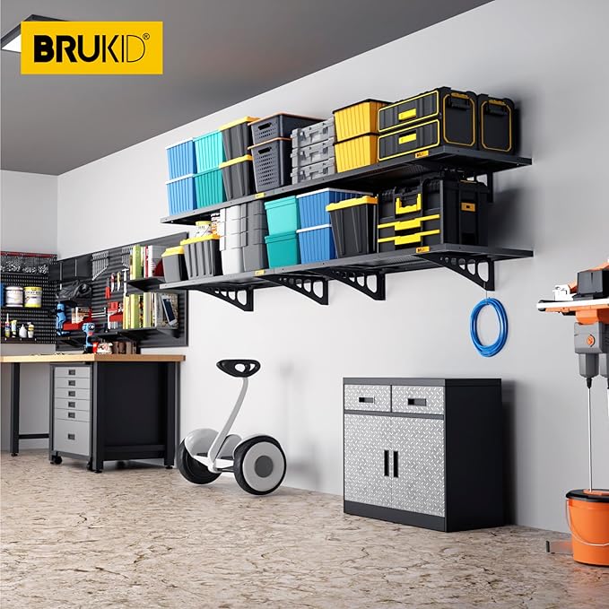 4Pack 1.64x4ft Adjustable Metal Garage Wall Shelving Heavy Duty Garage Storage Shelf Wall Mounted Black