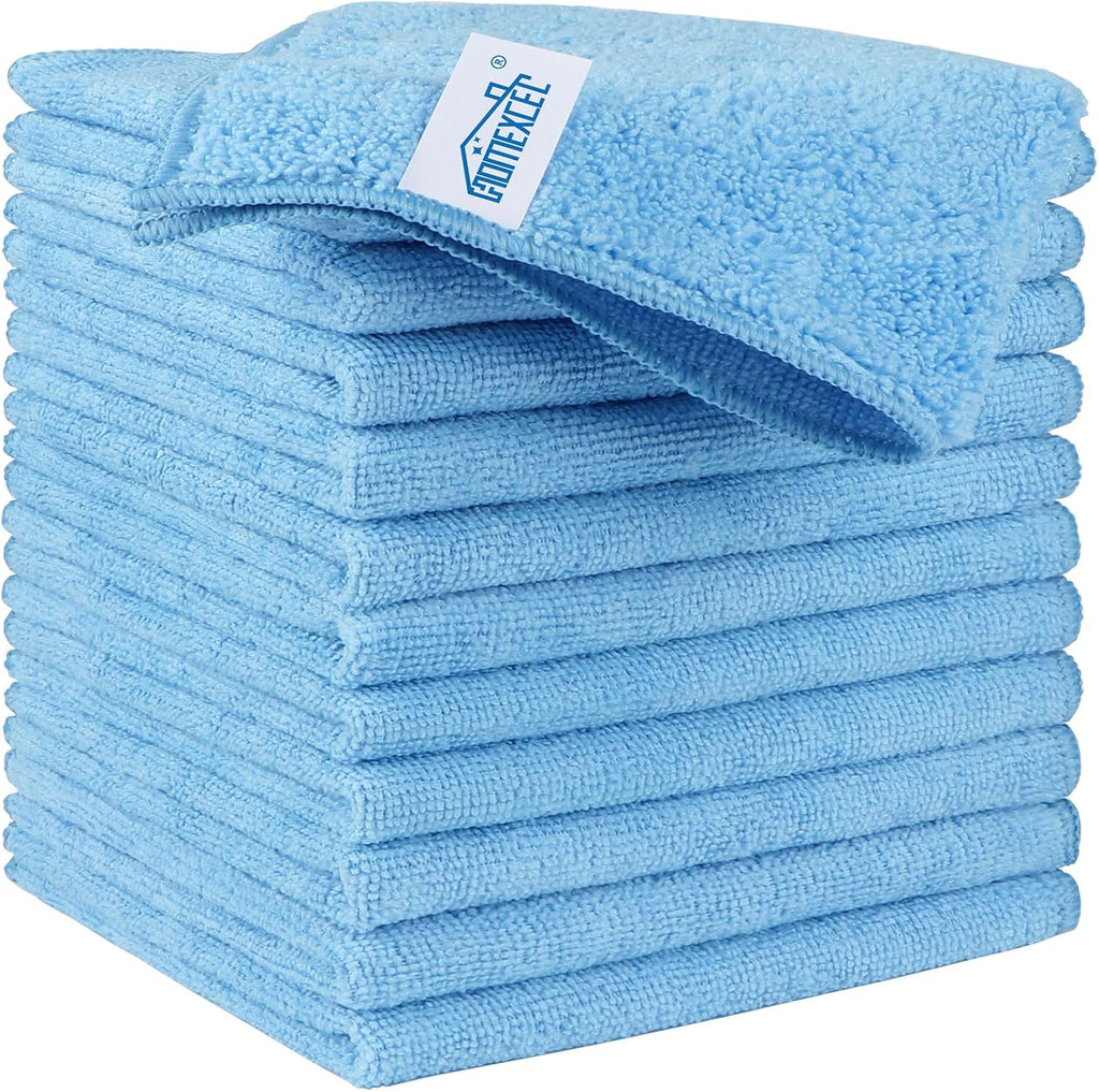 HOMEXCEL Blue Microfiber Cleaning Cloth, 12 Pack Premium Microfiber Towels for Cars, Lint Free, Scratch-Free, Highly Absorbent, Reusable Cleaning Rags for Car, Household, Kitchen, Window,11.5"X11.5"