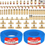 CheeMuii 76 PCS Brass DOT Air Line Fittings with 100FT 1/4" and 50FT 3/8" Blue DOT Air Lines Kit Push Lock Air Line Quick Connect Fittings with Pneumatic Tubing Set