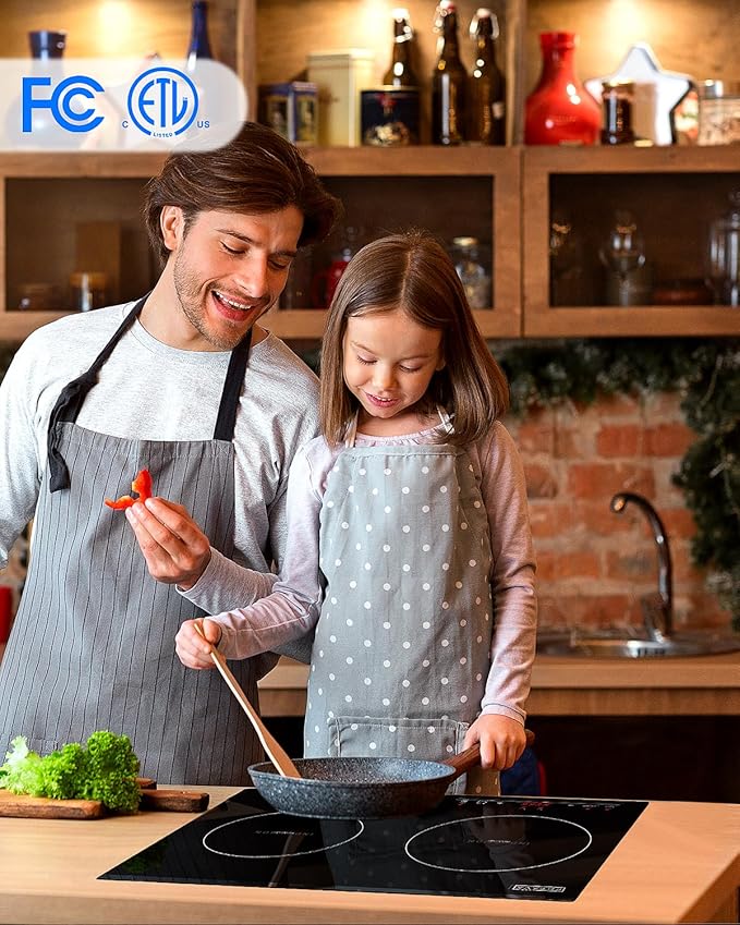 Empava IDC12B2 Horizontal Electric Stove Induction Cooktop with 2 Burners in Black Vitro Ceramic Smooth Surface Glass 120V, 12 Inch