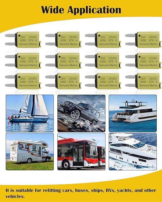 20A Low Profile Mini Fuse Kit– Automotive 20A ATM Manual Reset Circuit Breaker Fuses for Boat, RV, Car, Truck, DC 12V/32V 20 Amp Manual Resettable Blade Assortment Kit with Resettable Fuses