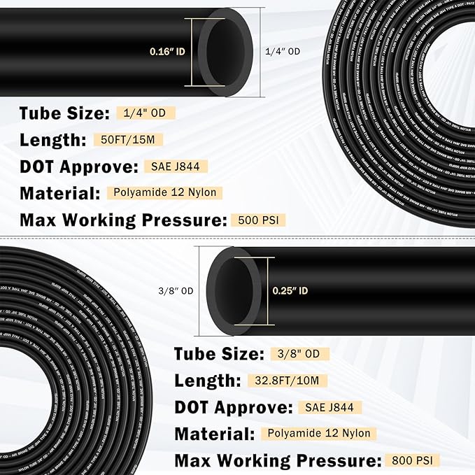 CheeMuii 43 Pcs Brass DOT Air Line Fittings with 50FT 1/4" & 32.8FT 3/8" DOT Air Hose Kit - 1/4, 3/8, 1/2 Push to Connect NPT Thread & Quick Connect Fittings