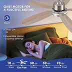 50inch Brushed Nickel Ceiling Fan with Light - Quiet Reversible DC Motor 5 Dual-Finish Blades Dimmable 3-Color LED for Bedroom Living Room Indoor