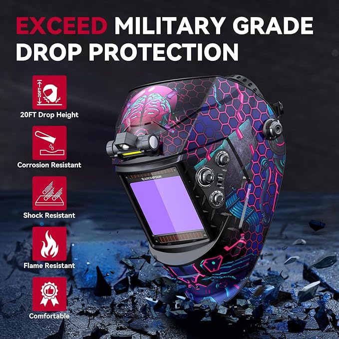 ARCCAPTAIN 3.94" x 3.66" Auto Darkening Welding Helmet, Solar Powered True Color Welding Hood, 1/1/1/1 Top Optical Clarity Welder Helmet, 4 Arc Sensor Wide Shade 4/5-9/9-13 for Stick MIG TIG Cut