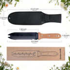 WILLKOMMEN Hori Hori Garden Knife- Garden Tools with Oxford Cloth Sheath, 7" Stainless Steel Blade,Full Tang Beechwood Handle, Ideal for Transplanting, Division, Weeding & Root Care (Forked Tip)