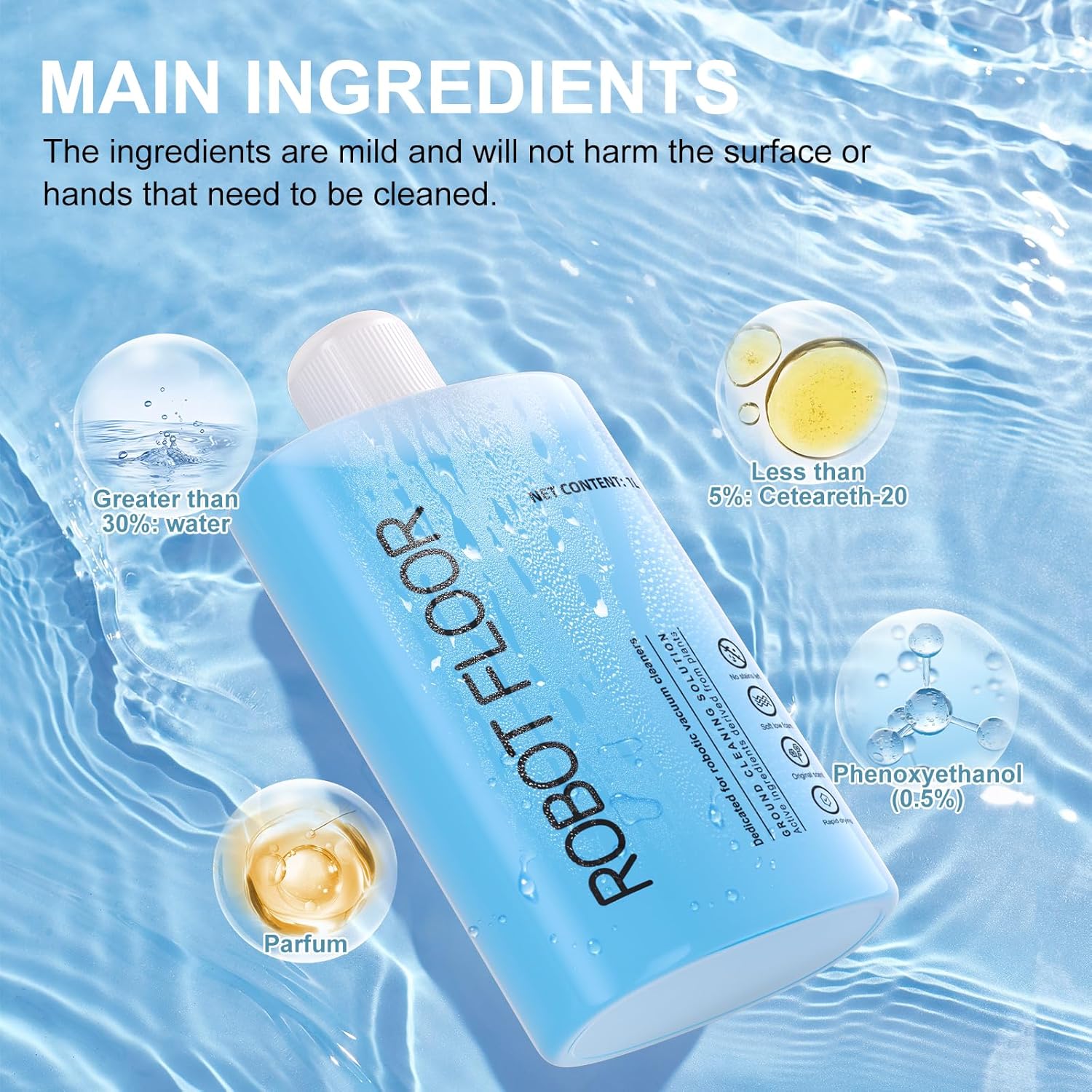 Floor Cleaning Solution, 1000 ml Original Flavor Compatible with Roborock Cleaning Solution, Residue & Streak Free, Suitable for All Robot Vacuum Cleaners and Wireless Wet Dry Dual-Use Vacuum Cleaners