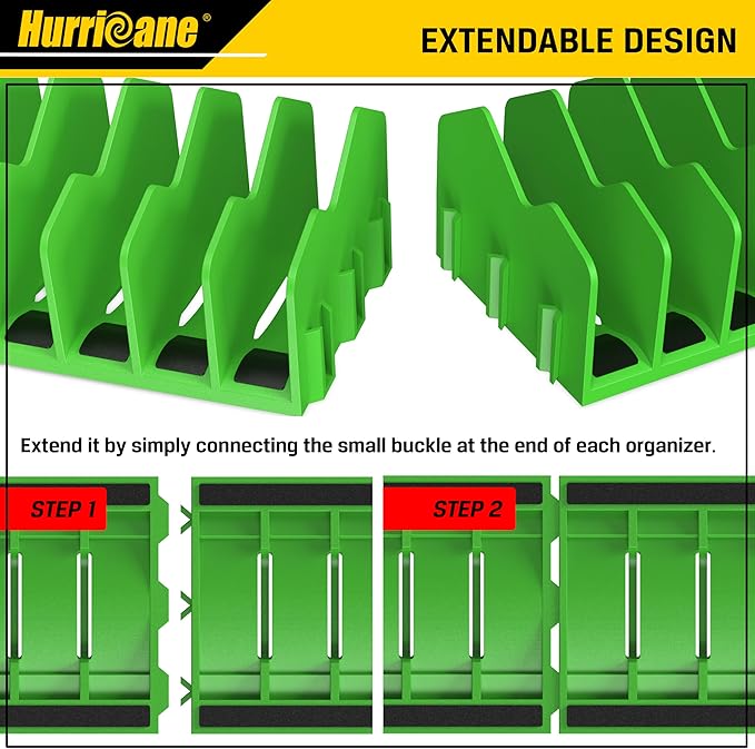 HURRICANE Plier Organizer Rack, 10-Slot Pliers Rack with Non-Slip Rubber Base, Tool Organizer, Tool Drawer Toolbox Storage, Green, Extendable Design, Fit 3” H, 1 Pack