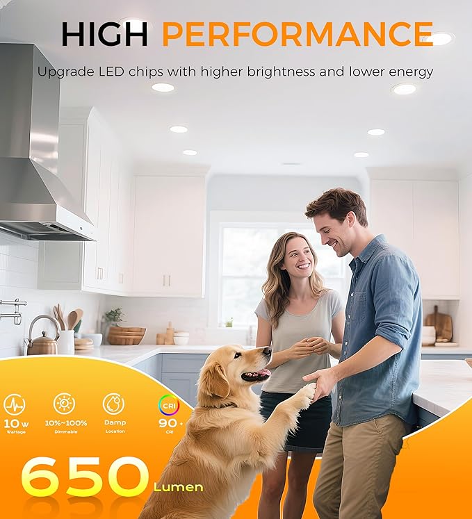 CLOUDY BAY 4 inch 3000K/4000K/5000K Three Color Temperature Selectable, Dimmable 10W CRI 90+, IC Rated,Ultra Thin Recessed Downlight with Junction Box, Canless Wafer Downlight,White Finish, 12 Pack