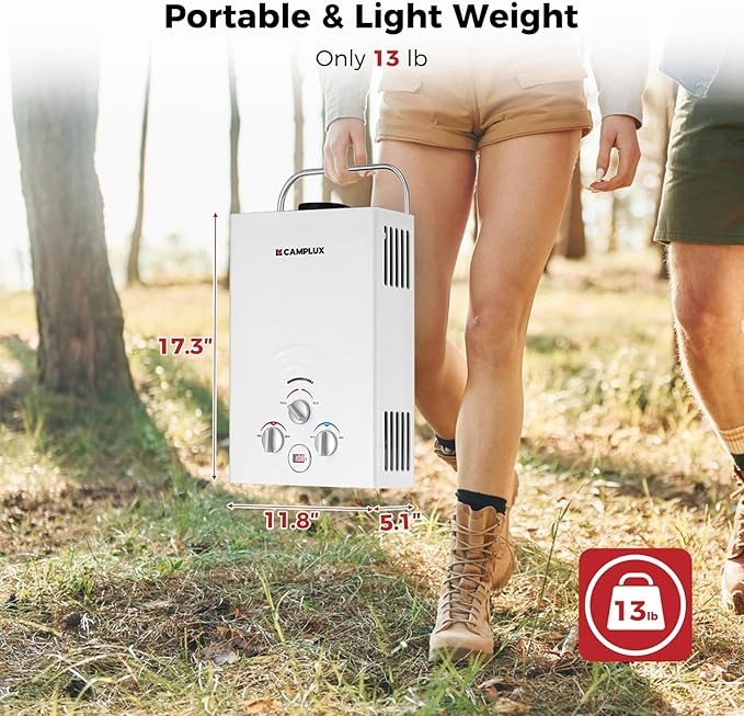 Portable Camplux Propane 1.58 GPM Tankless Gas, On Demand Water Heater, White
