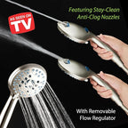 Hotel Spa AquaCare High Pressure 8-mode Handheld Shower Head, Anti-clog Nozzles, Built-in Power Wash to Clean Tub, Tile & Pets, Extra Long 6 ft. Stainless Steel Hose, Wall & Overhead Brackets