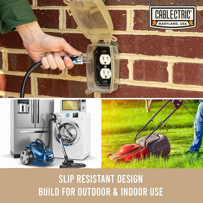 Heavy Duty Extension Cord 100 Ft, 12 Gauge Long Outdoor Extension Cord with 3 Prongs, SJTW Weatherproof Black 12/3, 15 AMP, Great for Major Appliances - Lighted Ends