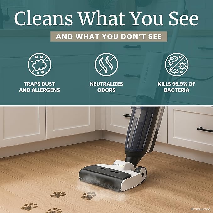 Steam Wet Dry Vacuum | 3-in-1 Steam Mop Picks Up Debris, Deep Scrubs, & Steam Sanitizes All At Once | Auto Self Cleaning | Smart Steam Mop for Hard Floors with Digital Display [White]