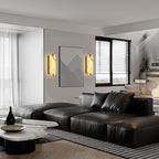 14.17in Alabaster Wall Sconces, Natural Marble Wall Light Set of Two, Modern LED Alabaster Sconces for Living Room Indoor Wall Lamps for Dining Room Stairs Bedroom,Black