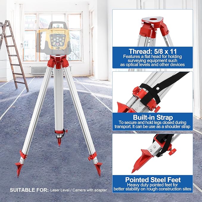 Automatic Self Leveling Rotary Laser, 500m Red Laser Survey Level with Tripod Aluminum Grade Rod, 360 Degree Rotating Horizontal & Vertical Laser Level Kit, Transit Level for Construction
