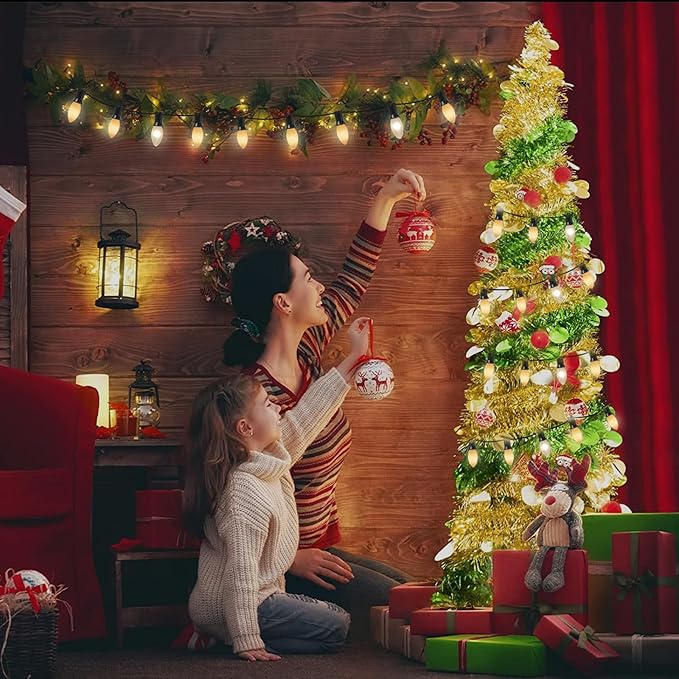 GOOTHY 25 Pack C9 White Replacement Light Bulbs for Christmas Outdoor Patio String Lights, 7 Watt Night Light Bulbs, E17/C9 Intermediate Base Incandescent Chandelier Bulbs- Ceramic White