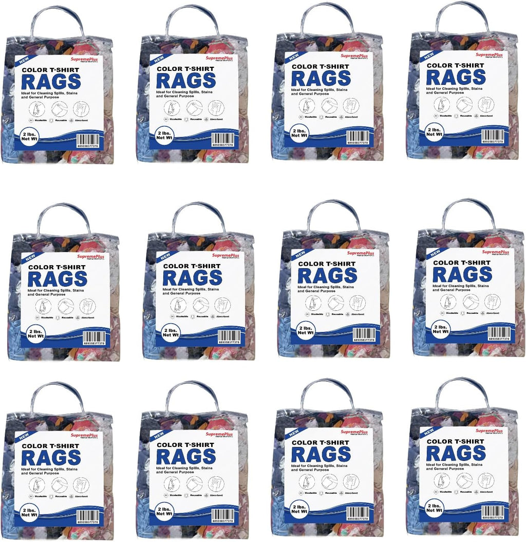 Premium Color Knit Cleaning Rags (2 lb. Bag - Pack of 12) – Shop Rags Bulk for Workshops, Mechanics, Painters, and Home Use, Multipurpose Cotton T-Shirt Rags