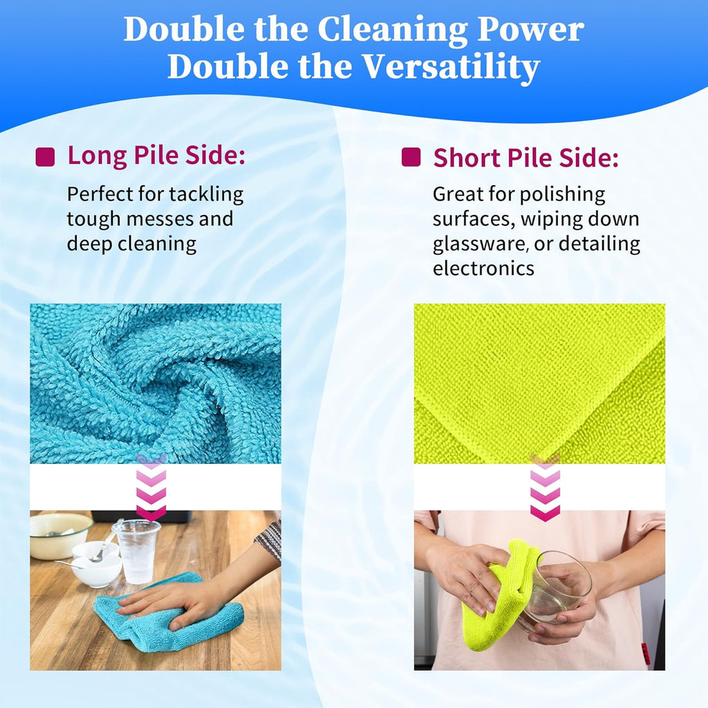 FIXSMITH Microfiber Cleaning Cloth - Pack of 24, Multi-Functional Cleaning Towels, Size: 12 x 16 in, Highly Absorbent Cleaning Rags, Lint-Free, Streak-Free Cleaning Cloths for Car Kitchen Home Office