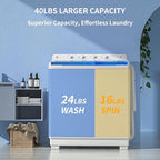 Zynkez Portable Washing Machine, 40Lbs Compact Washing machine, Twin Tub Laundry Washer Machine with Built-in Drain Pump, Semi-Automatic 24Lbs Washer and 16Lbs Spinner Combo for Apartments, Dorms, RVs