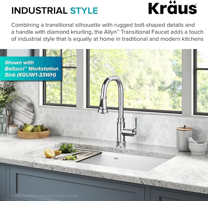 KRAUS Allyn Transitional Industrial Pull-Down Single Handle Kitchen Faucet in Chrome, KPF-4101CH