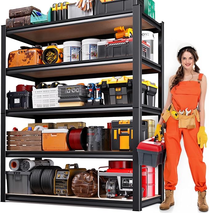 78"H Garage Shelving-2050 lbs 5 Tier Storage Shelves,Adjustable Heavy Duty Metal Shelving Unit and Storage Large Rack,Utility Steel Shelf for Warehouse Industrial Pantry Basement -78"x46"x20",Black