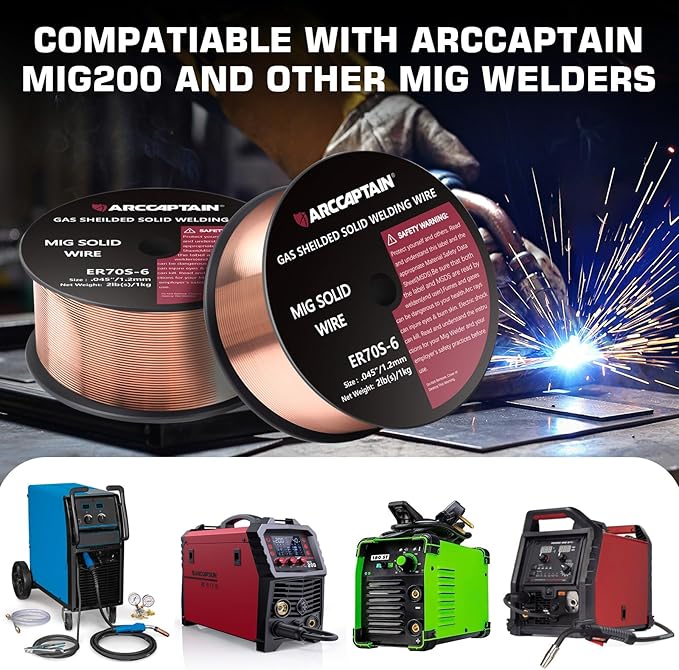 ARCCAPTAIN MIG Welding Wire, MIG Wire ER70S-6 2Lbs Gas Solid Carbon Steel Low Splatter MIG Welding Wire Compatible With Lincoln Miller Forney Harbor Welder (0.045" 2Lb)