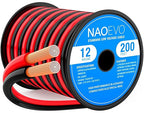 NAOEVO 12 Gauge Wire 200FT, 2 Conductors Electrical Wire Red Black Cable, Flexible/Low Voltage/PVC 12 AWG Copper Clad Aluminum Extension Cord for Speaker, LED Strips, Automotive 12V/24V DC