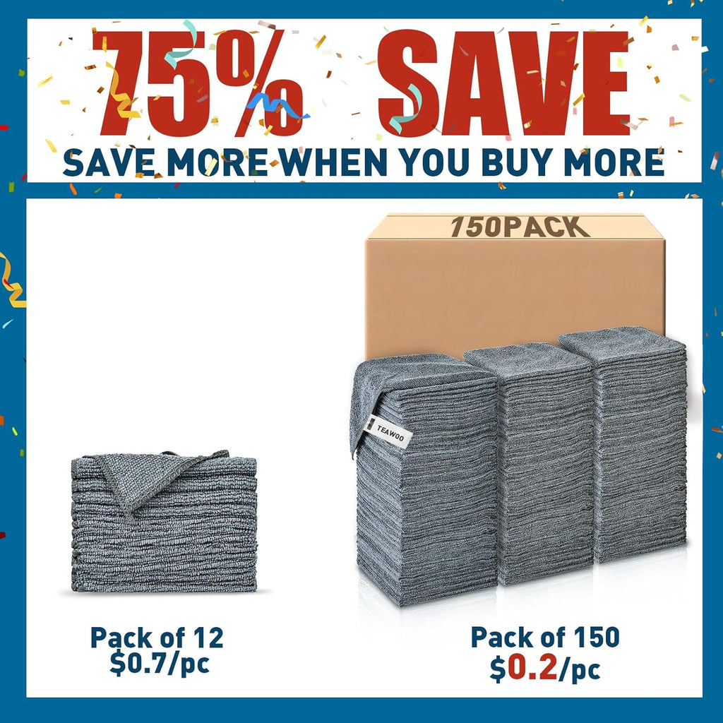 Microfiber Cleaning Cloths Bulk Pack-150 Pack, Microfiber Towels Bulk, Towels for Cars, Cleaning Rags Gray (12x12 inches)