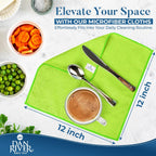 DAN RIVER 12-Pack Green Microfiber Towels – Ultra Absorbent, Lint-Free & Streak-Free Terry Cloth Rags for Home, Car & Kitchen - Must-Have Cleaning Essentials - 12" x 12"