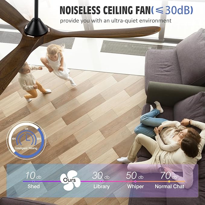 60" Outdoor Ceiling Fan with Light, Rustic Wifi Smart Ceiling Fan with Remote/APP/Alexa Control, 3 Wood Blade Propeller DC Ceiling Fans for Indoor Exterior Patios Porch Garage, Quiet Energy Efficient