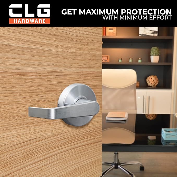 CLG HARDWARE Commercial Lever Door Lock - Heavy-Duty Locking Door Handle, Designer Door Handles, Cylindrical Lever Lock, Non-Handed Grade 2 Industrial Door Handle, 26D Satin Chrome, Storeroom Function