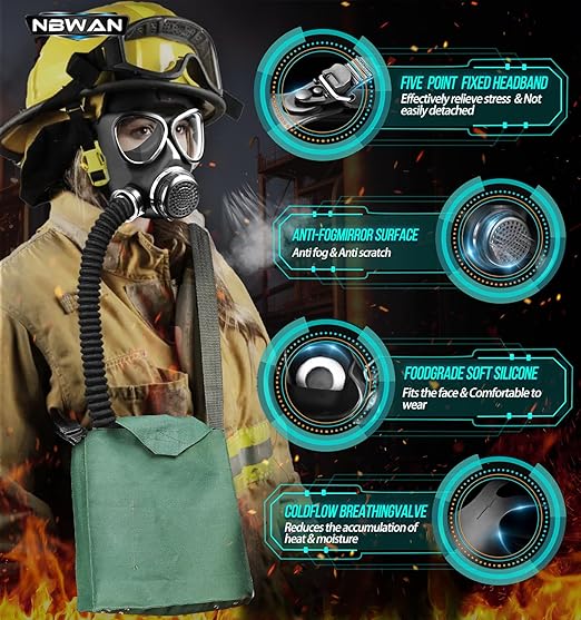 Gas Respirator Mask with 40mm Activated Carbon Filter & Supply Air Hose, Gas Masks Survival Nuclear and Chemical Military Grade, Respirator Mask for Chemicals, Dust, Paint Spray, Organic Vapor