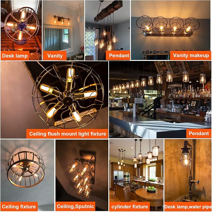 LiteHistory E26 LED Bulb 6W Equivalent E26 Bulb 60 watt Warm White 2200K Amber E26 Edison Bulb dimmable AC120V 400lm Tubular T14 T45 LED Bulb for Pendant, Sputnik,Vanity,Wall sconces Pack of 6