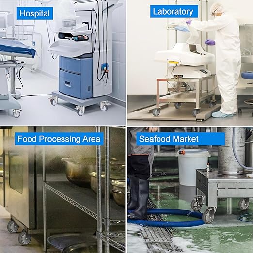 Stainless Steel Caster Wheels 4 inch, 1/2"-13x1-1/2 Threaded Stem Casters with Side Brake Set of 4, Non-Marking Slient Polyurethane PU Wheels for Furnitures,Restaurants,Labs,Hospitals