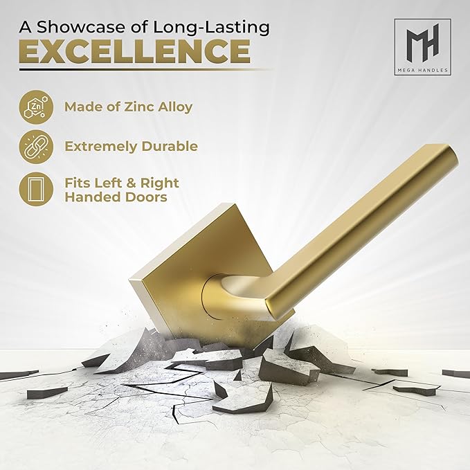 Mega Handles Prime Dummy Lever, Door Handle for Closet or French Doors, Single Side Door Levers, Non-Turning, Fits All Standard Door Sizes, Covered Screws Included - Satin Brass (2 Pack) 5"