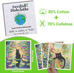 Swedish Dishcloths for Kitchen, 6 Pack Oil Painting Black Cat Reusable Paper Towels Washable, Absorbent Dish Rags for Washing Dishes Housewarming Gifts