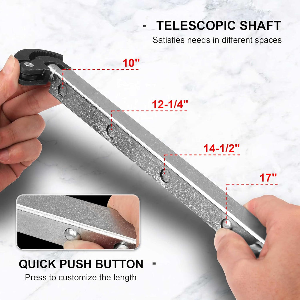 HAUTMEC Telescoping Basin Wrench, Sink Wrench, 3/8" to 1-1/4" Jaw Capacity, 10" to 17" Extendable Handle, Steel Sink Faucet Remover PL0025