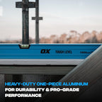 OX Tools OX-P503418 72-inch TUFF Level with Shock Resistant End Caps – Single Solid Piece Box Level Body to Keep Mud Out & Reinforced Vials 6 foot level Contractor Grade |Aluminum Box Level