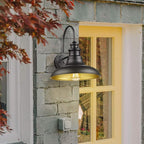 Dusk to Dawn Sensor Outdoor Barn Light Fixture, 12.3 Inch Dome Outdoor Wall Sconce Farmhouse Wall Mount Lights Exterior Gooseneck Light Fixture Black Finish Industrial Wall Lantern for Porch, 2Pack