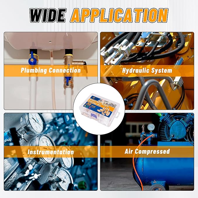 KOOTANS 30PCS Brass Pipe Fittings Hex Nipple Kit 1/8" to 1/8", 1/4" to 1/8", 1/4" to 1/4", 3/8" to 1/4", 3/8" to 3/8", 1/2" to 3/8", 1/2" to 1/2" NPT Male Adapter Pipe Fitting Brass Nipple Connector