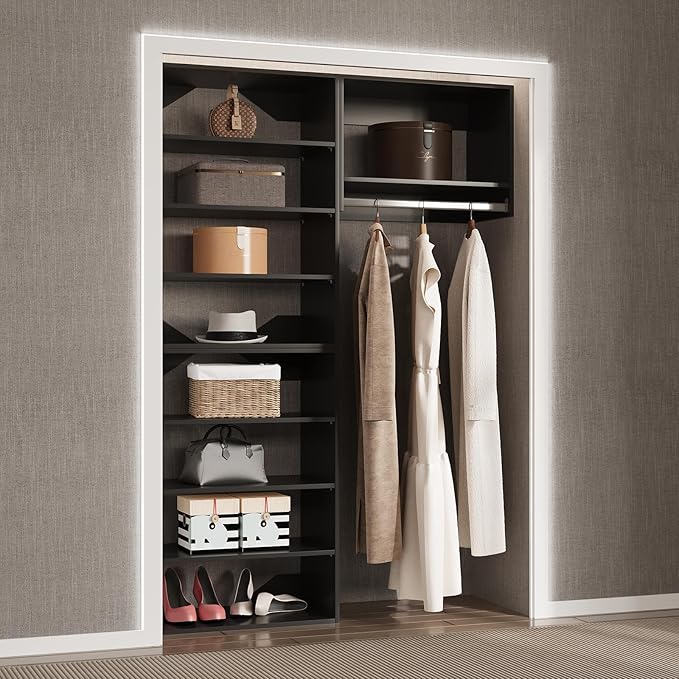 Modular Closet, 49" Wide Closet Organizer With Towers, Wall-Mounted Wardrobe Organizer Kit For Bedroom, Black