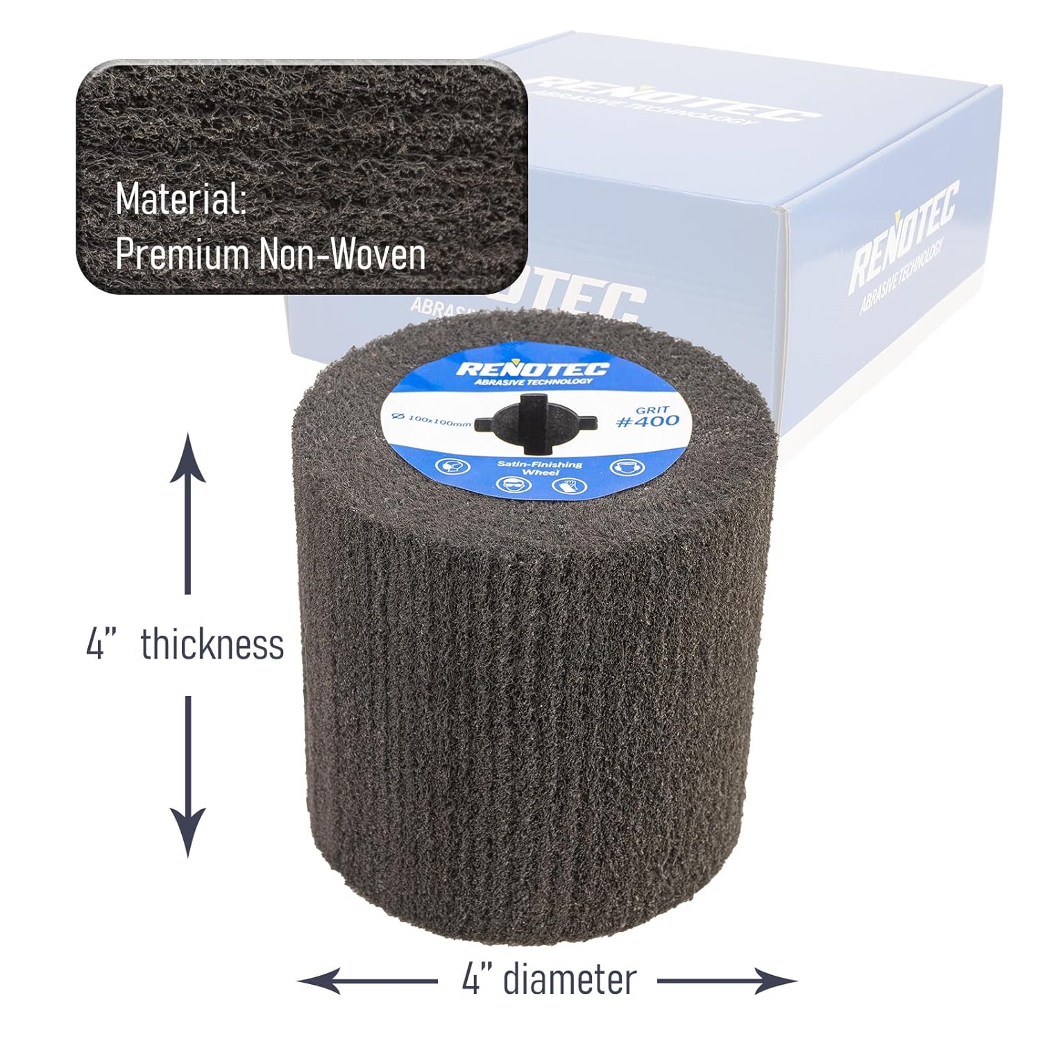 4"x4", Burnishing Wheel SSF 4 Pack, SF, Grit 400, S/C, Metalwork and Woodwork