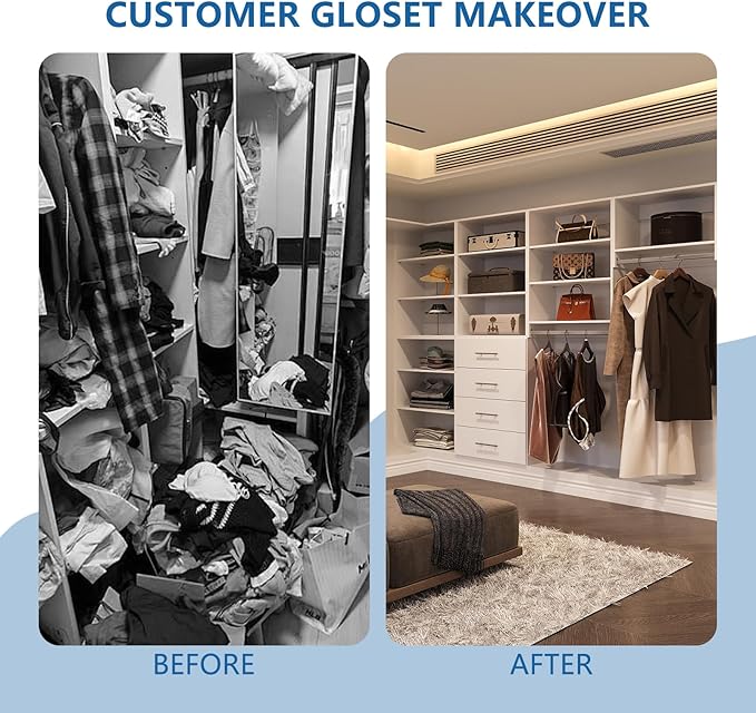 Modular Closet System, 66" Wide Closet Organizer System with Hanging and Towers, Wood Tower Closet Storage for Walk In Closets, Wall Mounted Wardrobe Organizer Kit System, Bedroom, White