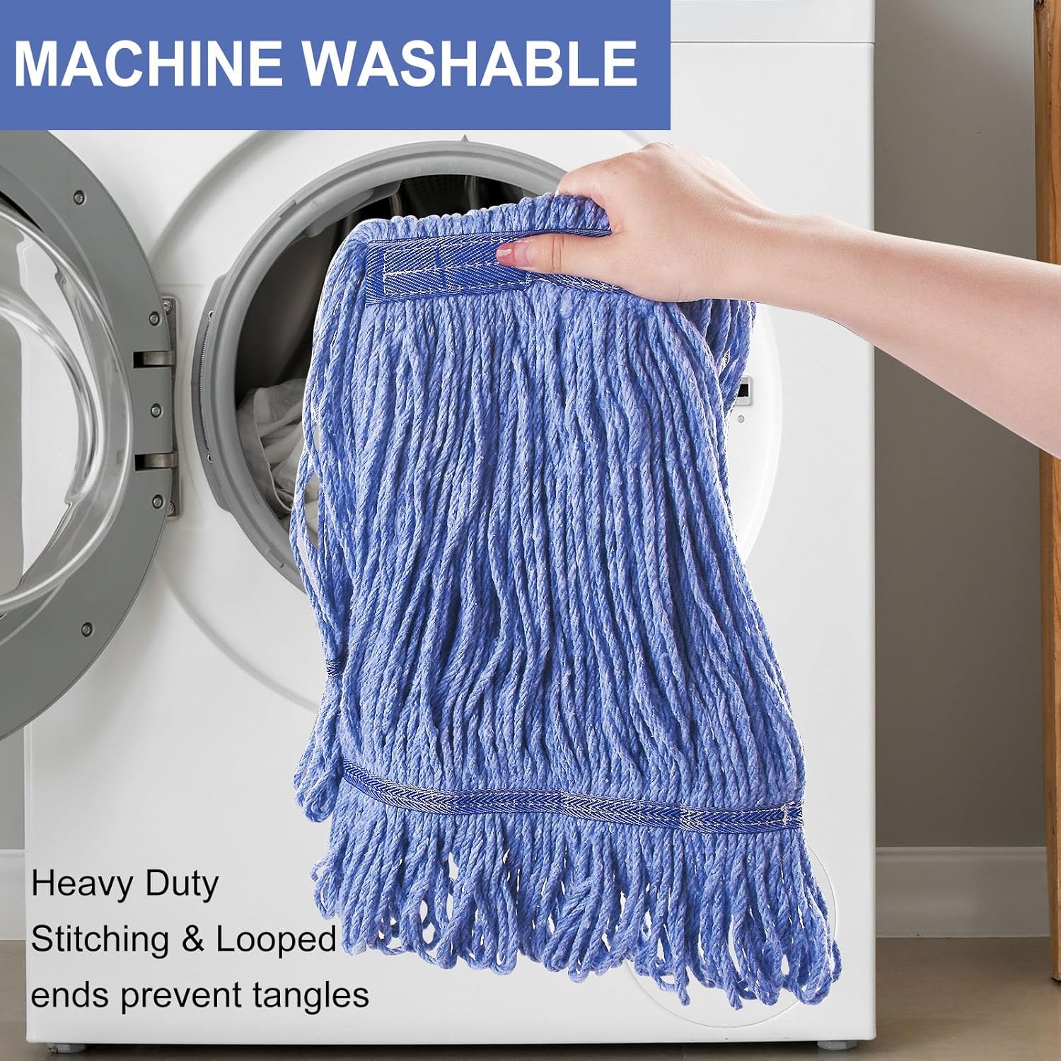 Commercial Mop with 60" Mop Handle, Heavy Duty Industrial Cotton Mops for Floor Cleaning, Looped-End String Wet Mops for Home, Kitchen, Garage, Office, Workshop, Warehouse Concrete/Tile Floor