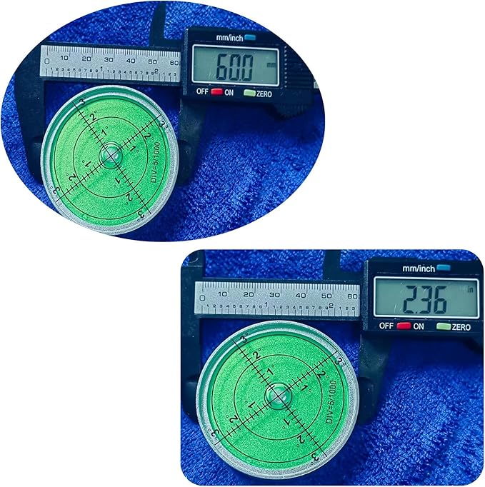 Circular Bubble Levels 2.4 Inch 60mm Accuracy 15'/2 Round High Precision Aluminium Bullseye RV leveling Bubble Levels For Motorhome, Camping, Trailer, Construction, CNC machine(Circular-6012silver)